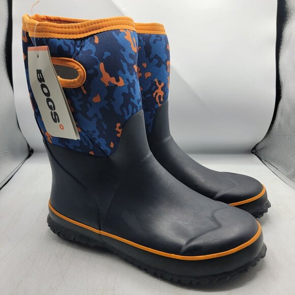 Bogs Grasp New Camo Kids 6 Black Blue Orange Rain Boots Waterproof Outdoors - Picture 1 of 13